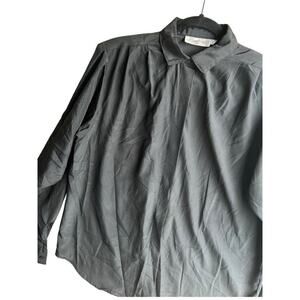 Vintage Stuart Lang Black Retro Secretary Glam Gothic Satin Blouse Size 10